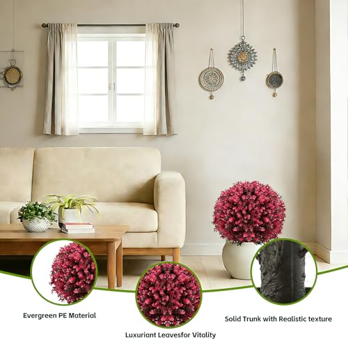 Artificial Red Eucalyptus Topiary Ball Tree (2-Pack) - 24" with Ground Spike for Faux Shrubs, Fake Evergreen Faux Plant for Indoor Outdoor Garden -UV Resistant–Fade-Proof - color: 2pcs-ground Cutting-red Eucalyptus