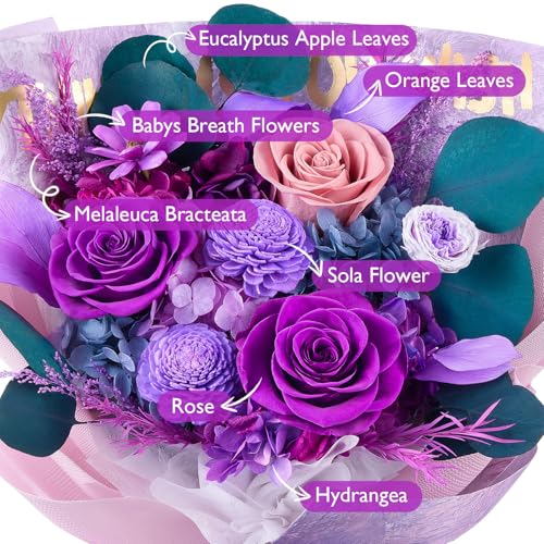 Eterfield Flowers for Delivery Prime, Flowers Forever Bouquet, Preserved Roses and Purple Flowers Birthday Gifts for Her Women Wife Mom Grandma Anniversary Valentine's Day Mothers Day Christmas