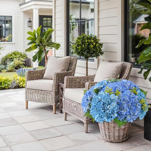 JINWOE Blue Faux Hydrangea Flowers, 3pcs 21" Latex Real Touch Spring Silk Flowers,Lifelike Artificial Hydrangeas with Stems for Porch Bouquets Wedding Home Table Centerpieces - color: Blue