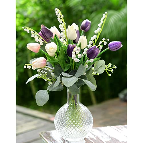 FiveSeasonStuff Real Touch Tulips Artificial Flowers – 15 Stems Faux Tulip Bouquet in Gift Box for Wedding, Home Decor, Party, Floral Arrangements (Beyond Purple) - color: #19 Beyond Purple