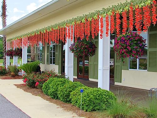 U'Artlines 24 Pack (Total 86.4 Feet) Artificial Fake Wisteria Vine Rattan Hanging Garland Silk Flowers String Home Party Wedding Decor (24, Red) - color: Red