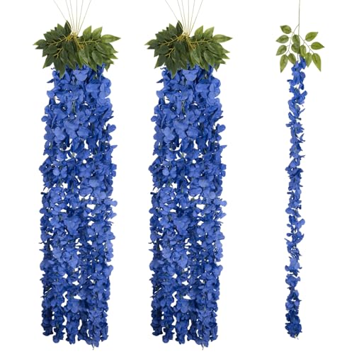 12PCS Royal Blue Wisteria Hanging Flowers 6.4FT Artificial Hanging Wisteria Flowers for Decoration for Wedding Arch, Backdrop, Garden Party Decor (Royal Blue) - color: Royal Blue