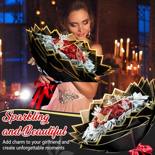 XunYee Bouquet Kit 20 Sheet Flower Wrapping Paper 100 Pcs Bamboo Skewers Floral Foam Blocks for Anniversary Birthday Gift Graduation Mother's Day(Black) - color: Black