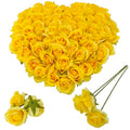 Artificial Satin Rose Flower Heads,42 Pcs Silk Rose Heads with Stems,3.5'' Rose Artificial Flowers Bulk,Artificial Rose Flower Heads for DIY Crafts Bouquet (42, Yellow) - color: Yellow