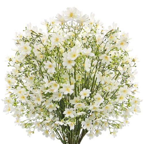 10 PCS Silk Flowers with Long Stems Artificial Flower for Tall Vase Outdoors Fake Babys Breath Bouquet Faux Floral Wedding Party Decoration Home Indoor Table Centerpiece Decor (White) - color: White