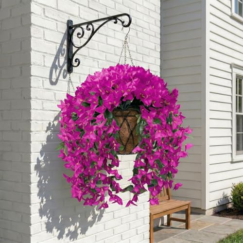 Artificial Flowers for Outdoors Fake Fuchsia Bougainvillea Hanging Flower Decoration, 2Pcs Realistic Faux Silk Plants Long Trailing Vines, Spring Decor for Porch Patio Balcony Planter Yard - color: Bougainvillea - Fuchsia