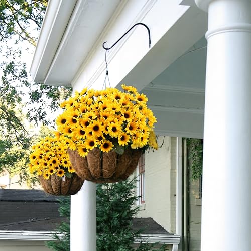Redbaker 24 Bundles Yellow Sunflower Faux Mums for Outdoor Artificial Flower with Stems Bouquet Fake Plants Bulk UV Resistant Plastic No Fade Wedding Fall Garden Home Window Decor - color: Yellow, size: Summer Sunflower