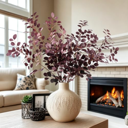 Artificial Eucalyptus Stems Eucalyptus Leaves （5Pcs，Purple，27.5''） | Greenery Stems Fake Leaves Fake Plants Artificial Plants Indoor Silk Greenery Applicable to Indoor Home Decor Farmhouse Decor - color: Purple-yjl5