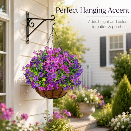 Artificial Flowers for Outdoors UV Resistant, 12 Bundles Realistic Faux Daisy with Eucalyptus Leaves Fake Plants for Porch Patio Planter Garden Decoration (Deep Purple Light Purple) - color: Purple Light Purple