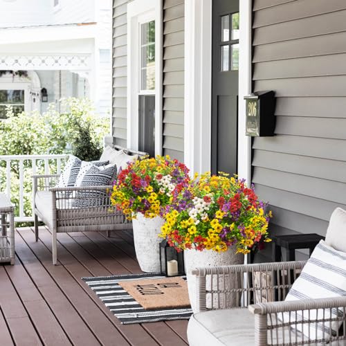 Grunyia Artificial Fake Plants Flowers for Outdoor Spring Decoration, 16 Bundles Faux Silk Colorful Daisy UV Resistant Realistic for Outside Porch Patio Home Yard Garden Planters Pots Window Box(Mix) - color: Mix