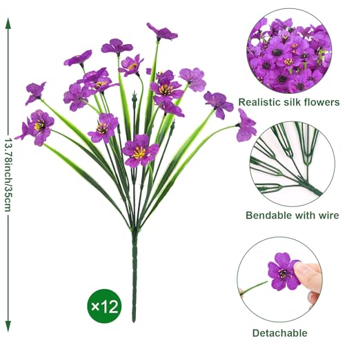 Ouddy Decor 12 Bundles Artificial Flowers for Outdoors Fake Silk Flowers UV Resistant Faux Plastic Plants for Indoor Outdoor Vase Box Garden Porch Window Box Home Spring Summer Decor, Purple - color: Purple, size: 12 Bundles