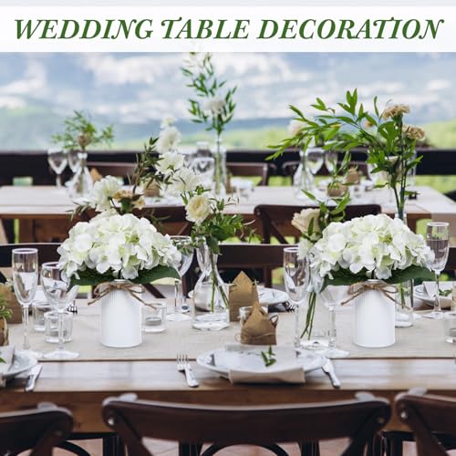 Zeyune White 12 Sets Wedding Flower Table Centerpieces Artificial Hydrangeas with Rustic Metal Vase Fake Hydrangea Flowers in Pot Floral Arrangement for Wedding Bridal Tea Party Table Home Decor - color: White