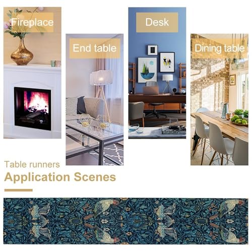 William Morris Style Plant Table Runner for Table Decor, Rustic Art Flower Vintage Floral Botanical Printed for Kitchen Dining Room Living Room Farmhouse Party Office Holiday Decorate 13" x 36" - color: William Morris_6, size: 13"W x 36"L (Pack of 1)