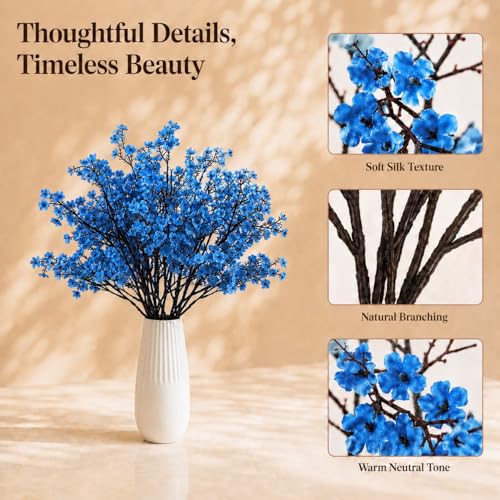 Mandy's 6 Bundles Artificial Royal Blue Baby’s Breath Flowers | 18.5 Inch Silk Gypsophila European Style Modern Home Decor Centerpiece Neutral Wedding Flower Arrangements - color: Royal Blue