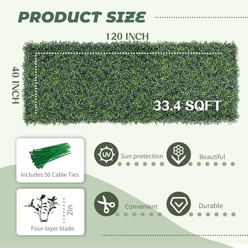 TTTM Artificial Boxwood Hedge Roll: 40"x120" UV-Resistant Faux Green Ivy Leaves Grass Wall Panel Fence for Indoor/Outdoor Privacy Screen, Wedding Backdrops, and Home Greenery Wall Decor - size: 40"X120"