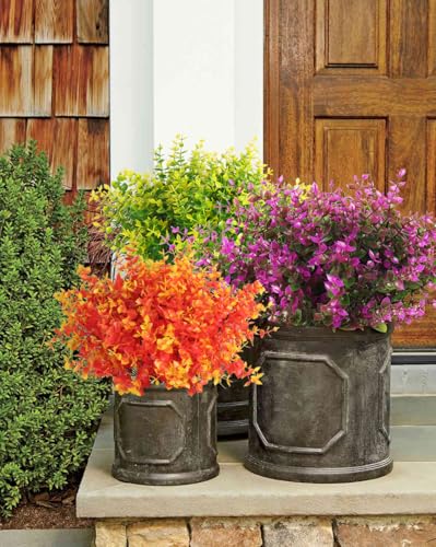 RECUTMS Artificial Flowers, Fake Outdoor UV Resistant Plants Faux Plastic Greenery Shrubs Indoor Outside Hanging Planter Home Kitchen Office Wedding, Garden Decor,8 Packs(Fuchsia Eucalyptus) - color: Fuchsia Eucalyptus, size: 8 Pcs