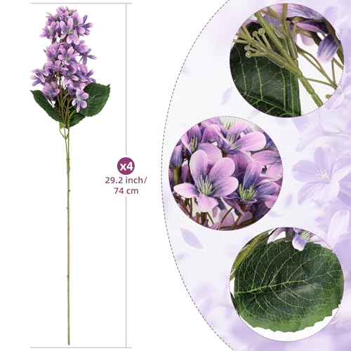 4PCS 29.2inch Lilac Artificial Flowers Purple Fake Delphinium Long Stem Silk Real Touch Flower Faux Lilac Floral Arrangement for Tall Vase Table Wedding Garden Home Decoration（Purple） - color: 29.2inch Purple