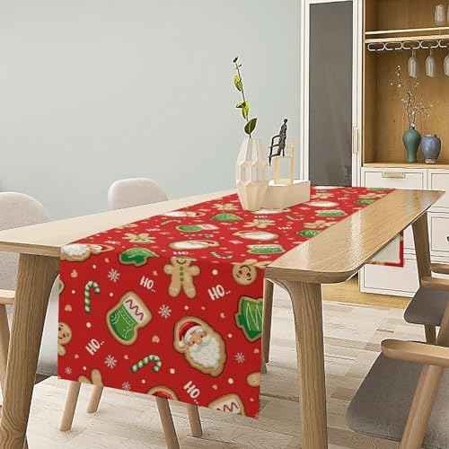 Gingerbread Man Table Runner, Merry Christmas Cute Santa Claus Holiday Table Runner Decoration for Banquet Home Party Kitchen Dining 13x36in - color: Christmas-2, size: 13x36in