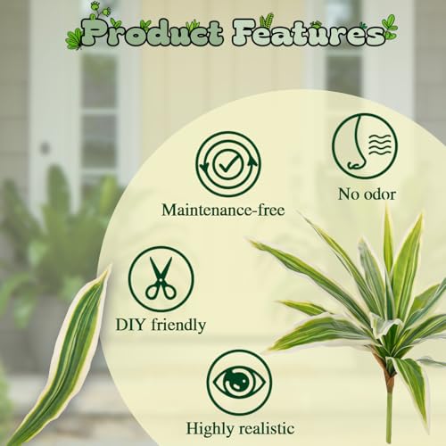ucky 19.5" Artificial Dracaena Leaves Branches (20 Leaves, White-Edged Green), High-Fidelity Modern Fake Plants Bush for Housewarming Gift - color: 2pcs White-edged Green, size: 20 Leaves