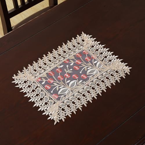 Lace Placemats Set of 2 Embroidered Dinning Table Lace Place Mats with Fashionable Flower Design, Vintage Crochet Lunchmat Doilies, Hollow Vase Mat for Home Kitchen Wedding Decoratio 2pcs(Pink) - color: Champagne&pink, size: 12 x 18 Inch