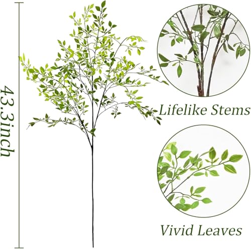 4 Pcs 43.3 Inch Green Nandian Fake Plants Greenery Stems for Vase Decor, Artificial Plants Faux Branches for Vase Filler Fake Leaves Office Home Decor - color: Green Nandina, size: 4 Pcs