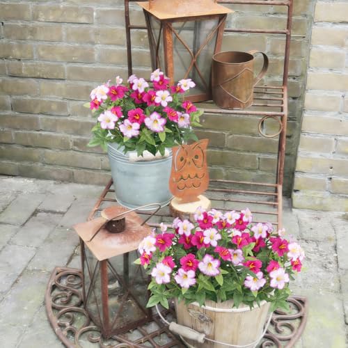 2Pcs Artificial Flowers for Outdoors Fake Plants Outside Spring Summer Decoration Realistic Silk Morning Glory UV Resistant Faux Flowers for Planter Patio Yard Garden Porch Magenta Light Purple - color: Magenta, Light Purple