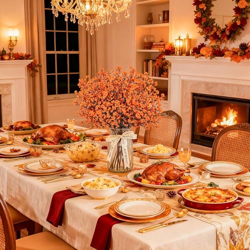 Der Rose 10Pcs Fake Fall Flowers Orange Baby Breath Artificial Flowers Real Silk Floral Arrangement Stems for Thanksgiving Table Centerpieces Home Kitchen Mantle Porch Outdoor Decorations - size: 10-Orange Baby Breath