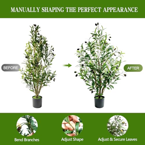 Artificial Olive Tree Plant, 37" Indoor Outdoor Fake Olive Potted Tree Faux Greenery Plant with Lifelike Fruits for Home Living Room Kitchen Ooffice Porch Front Door Cafe Garden Decor - color: F-37in