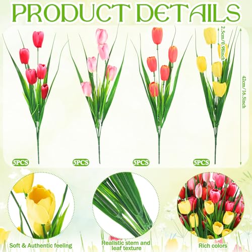 Yungyan 20 Bundles 100 Pcs Fake Tulips Wedding Centerpieces Artificial Flowers No Fade Faux Plastic Flower Arrangement for Bridal Shower Ceremony Home Decor(Rose Red, Orange, Pink, Yellow) - color: Rose Red, Orange, Pink, Yellow