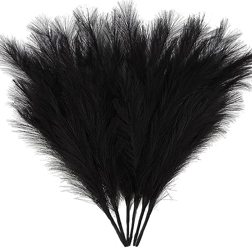 ZIFTY 6-Pcs 17" Black Pampas Grass Faux Pompas Fluffy Artificial Fake Flower Gothic Decorations for Black Bathroom Decor Vase Filler Ins Style Modern Home Decor Halloween (Black) - color: Black, size: 17in 6pcs