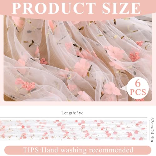 6 Pack Embroidery Floral Table Runner Rustic Spring Summer Wildflower Tulle Table Runner Vintage Flower Tabletop Runners Decoration for Home Wedding Party, 108x24.5 Inch (Pink Flowers) - color: Pink Flowers-6, size: 108*24.5 inch