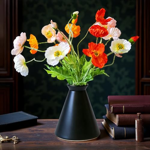 HCTCPALS Artificial Flowers for Outdoors 6 Pcs Poppy Plant Realistic Silk Fake Flowers for UV Resistant Faux Plants Outdoor Indoor Outside Front Porch Hanging Planter Decoration-23.5” Mixed-Colors - color: Poppy Mixed-colors