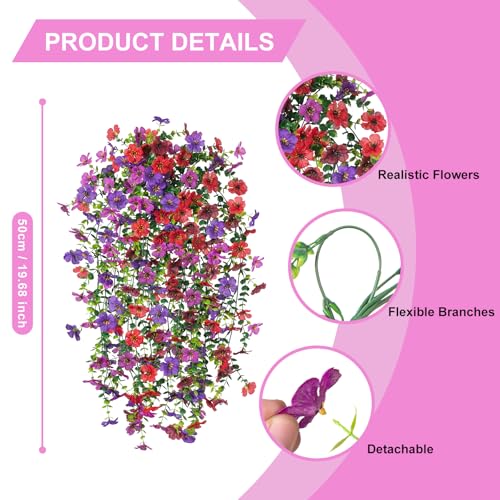 Hrobek 4 PCS Artificial Hanging Plants Flowers for Outdoor Srpring Summer Decoration, Fake Realistic Daisy Eucalyptus for Outdoors, Faux Plastic Greenery Long Vine Indoor Wall Patio Porch Decor - color: A-purple Red Brown