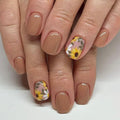 Brown Flower Press on Nails Short Square Fake Nails with Yellow Cute Daisy Sunflower Fall Designs Glossy Acrylic Kit Simple Stick on False Nails for Women Girls 24Pcs