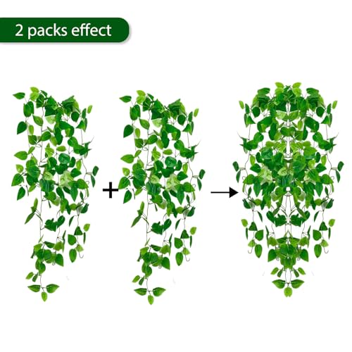 Freyalife Fake Hanging Plants for Room Decor, Artificial Ivy vines Greenery Leaves Garlands for Home Aesthetic living Bedroom kitchen Office Wall patio Bookshelf, Indoor,Outdoor decorations(No Basket)