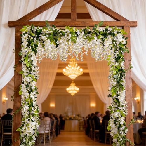 5 Pcs Wisteria Garland Artificial Flower Arch Floral Garland Decor Fake Hanging Flowers for Wedding Arch - color: White