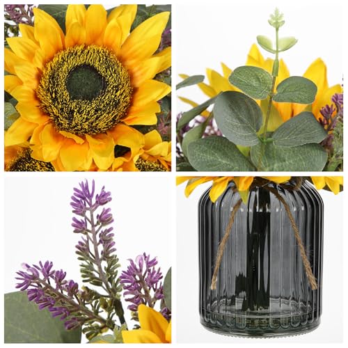 Oairse Fake Flowers in Vase, Sunflowers Artificial Flowers with Vase Sunflowers Centerpieces for Table Silk Flower Arrangement for Farmhouse Home Kitchen Bathroom Wedding Party Dining Room Decor - color: Yellow01