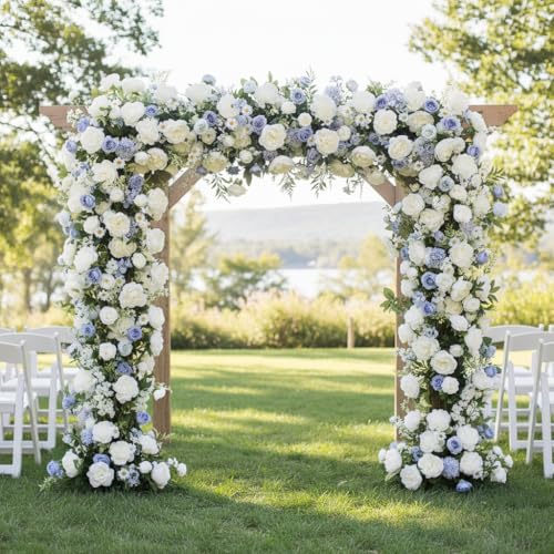 Bundles Artificial Peonies, 24 Bundles Silk Dusty Blue White Peonies with Stems Faux Peony Bundles for Summer Wedding Bouquet Home Bridal Baby Shower Party Centerpieces Vase Office - color: Dusty Blue & White