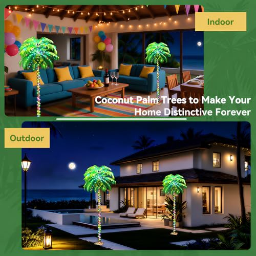 Ledido 5FT Lighted Palm Trees for Outside Patio, 35 Colors Changing Light Up Palm Trees Outdoor with Remote, Led Artificial Fake Tree with Coconuts for Pool Tiki Bar Yard Tropical Party Indoor Decor - color: Color Changing, size: 5ft