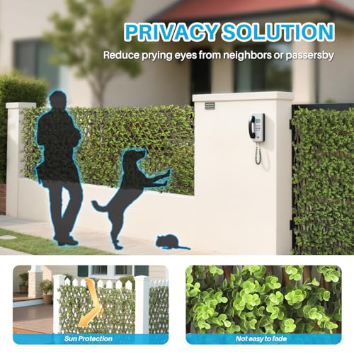 Patio Paradise 1PC Artificial Ivy Expandable Privacy Fence Screen Faux Greenery Wall Green Vines Leaf Hedge Outdoor Lattice Panels Covering for Apartment Balcony Deck Porch Backyard, Single-Side - color: Buxus Leaves