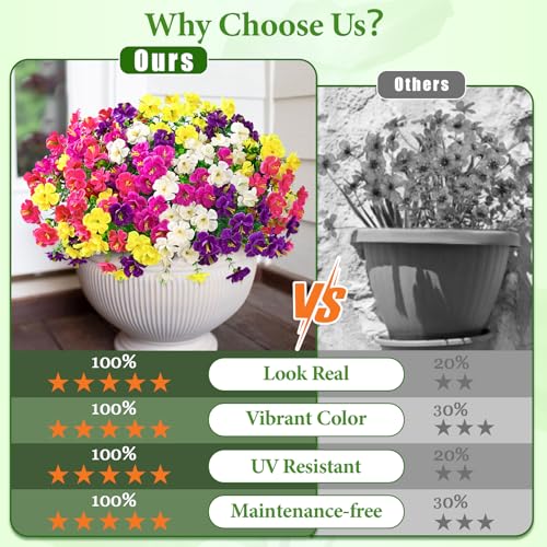 MARTINE MALL 24 Bundles Look Real Artificial Flowers for Outdoors, Realistic Fake Outdoor Flowers, UV Resistant Silk Flowers for Outside Faux Flowers Plants for Outdoor planters Porch, Mixed Color - color: Fushia&purple&red&yellow&rose Red, size: 24 Bundl