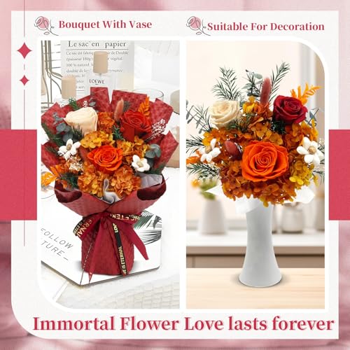 VTJMB Flowers for Delivery Prime, Preserved Flower Bouquet with Box, Birthday Dried Flowers Gift for Women, Mothers Day Gifts for Mom, Wife, Grandma, Friends - color: Red