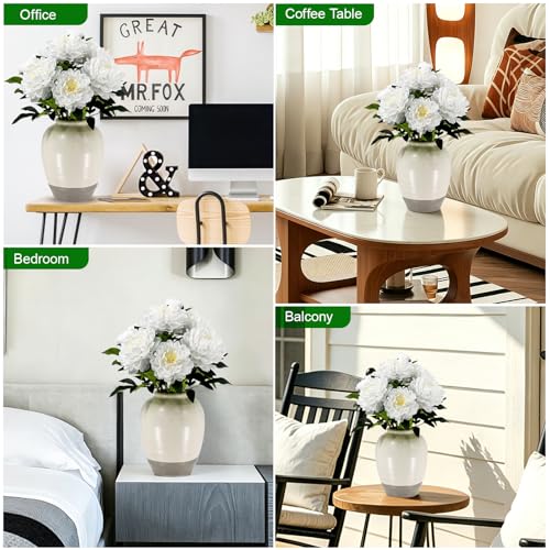 Fake Peonies Plant 24" Tall, Realistic Touch Leaves, Potted Peony Artificial Plants Indoor for Home Decor Small Office Home Living Room-White - size: 24 Inch Peonies White