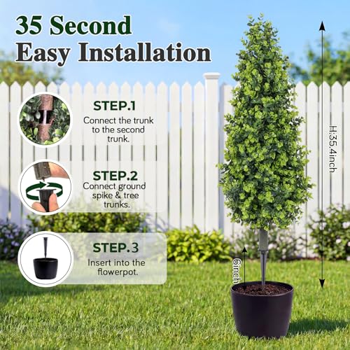 PATIO CHOICE 3ft Artificial Topiary Trees with Ground Spike Set of 2 36" Outdoor Faux Plants Realistic Faux Bushes and Shrubs Decorations for Outdoor Indoor Front Porch Garden - color: Green, size: 3ft