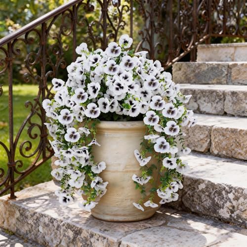 Fake Flowers Outdoor,2 Pack Artificial Orchids for Wedding Outdoor Hanging Baskets – UV Resistant Long Faux Phalaenopsis for Front Porch, Table Centerpieces Party Spring Decoration(White) - color: White-2pack