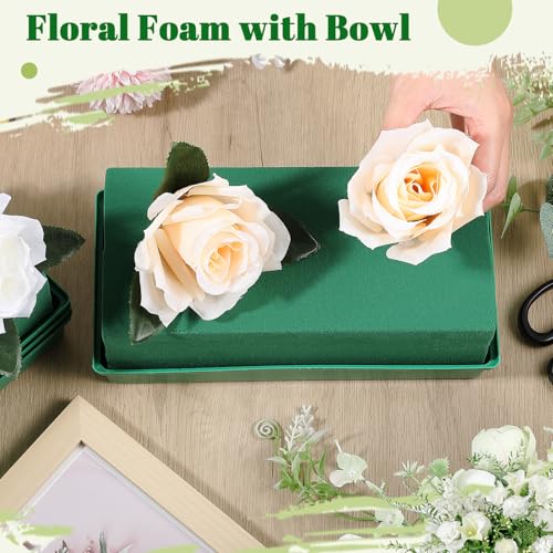 Teenyyou 8 Pack Large Size Floral Foam with Bowl 9.65" l x 4.65" W x 3" H Rectangle Wet Floral Foam Cage Blocks Flower Arrangements Supplies for Table Party Festival Flower Decor