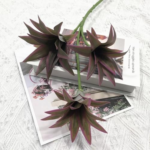 Artificial Plants, Fake Dracaena Plant Indoor Outdoor Bonsai Decor Faux Greenery 3D Leaves Stems for Home Garden Office Porch Patio Verandah Kitchen Office Vase Wedding Party Decorations Purple 2 Pack - color: Dracaena - Purple 2 Pcs