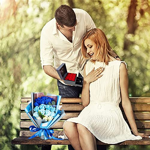 EIGHTOWN Roses Bouquet Artificial Flower - Preserved Blue Rose Flowers with Love Necklace for Her - Unique Gifts Valentine's Day, Mother's Day, Thanksgiving, Birthday, Anniversary - color: Navy and Blue