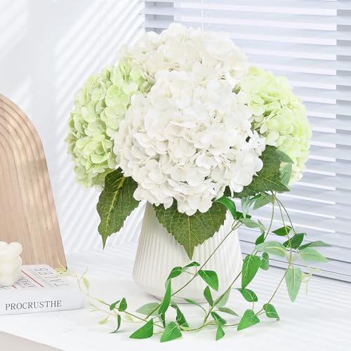 MARTINE MALL 3Pcs 21in Hydrangea Artificial Flowers, Latex Real Touch Hydrangeas Lifelike Large Hydrangea Flowers for Home Decor Party Arrangements Wedding Bouquets Centerpieces (White) - color: White, size: 3Pcs