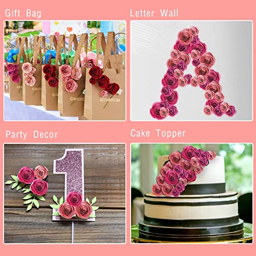 Mverse 3D Rolled Roses Paper Flowers Decorations for Custom Shadow Box Frame, Graduation Cap, Mini Artificial Crafts DIY Gift Décor for Mother Day (18 Pieces, Rose Red) - color: 08- Rose Red